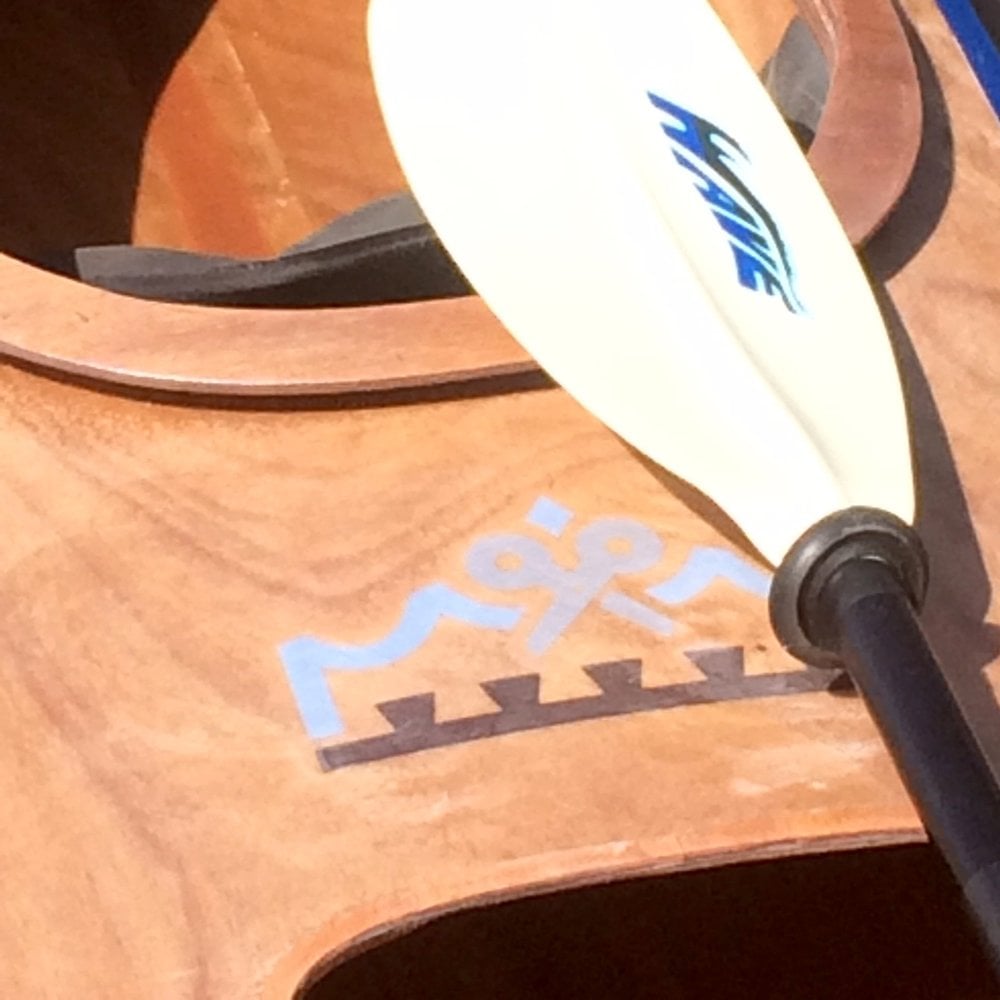 close up of Kingston Crafts logo on finished kayak