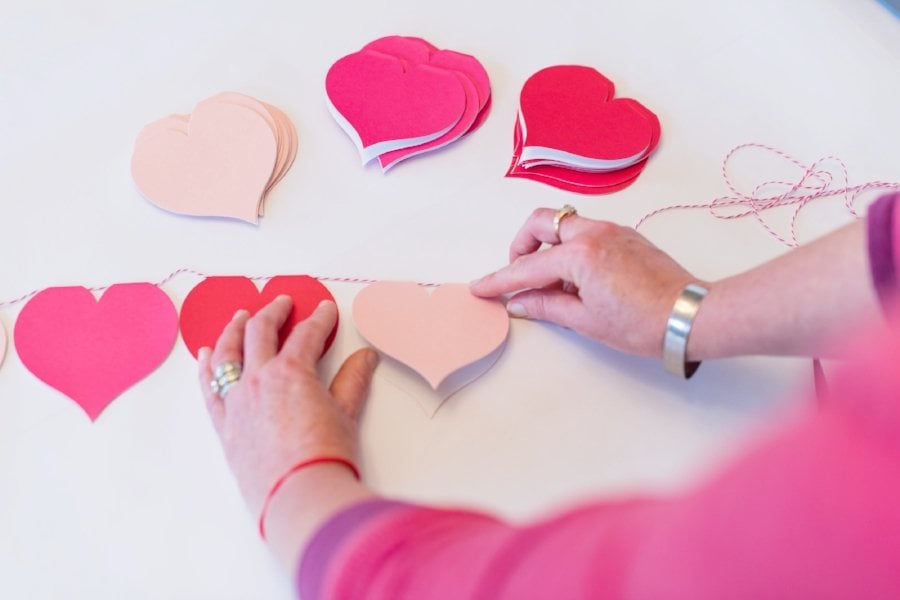 fold heart card closed for valentine's day garland