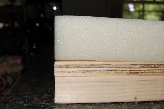urethane foam sheet on top of wood panel bench top