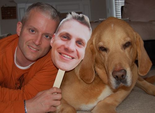 man with dog holding flat daddy craft project