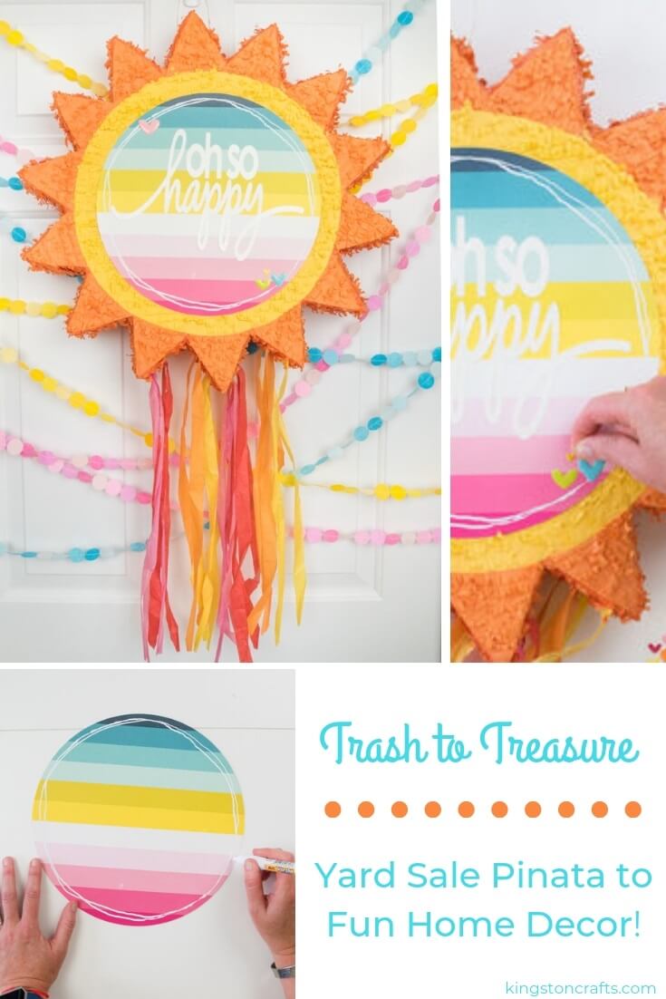 Trash to Treasure: Yard Sale Pinata to Fun Home Decor! - The Kingston Home: Pinatas are not just for parties anymore! Learn how to transform a simple pinata into an adorable piece of wall art with this tutorial! via @craftykingstons