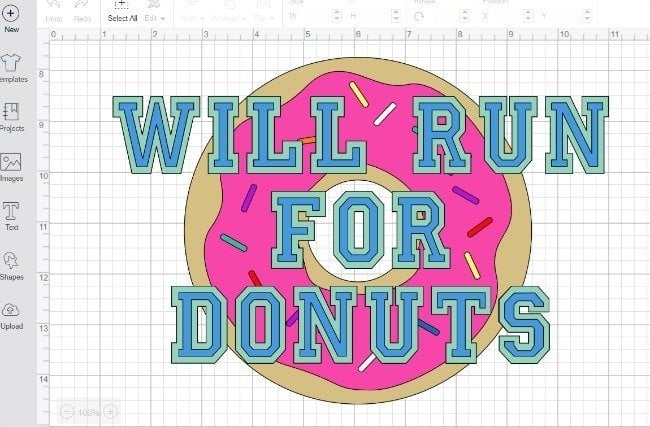 will run for donuts t-shirt design in Cricut Design Space 