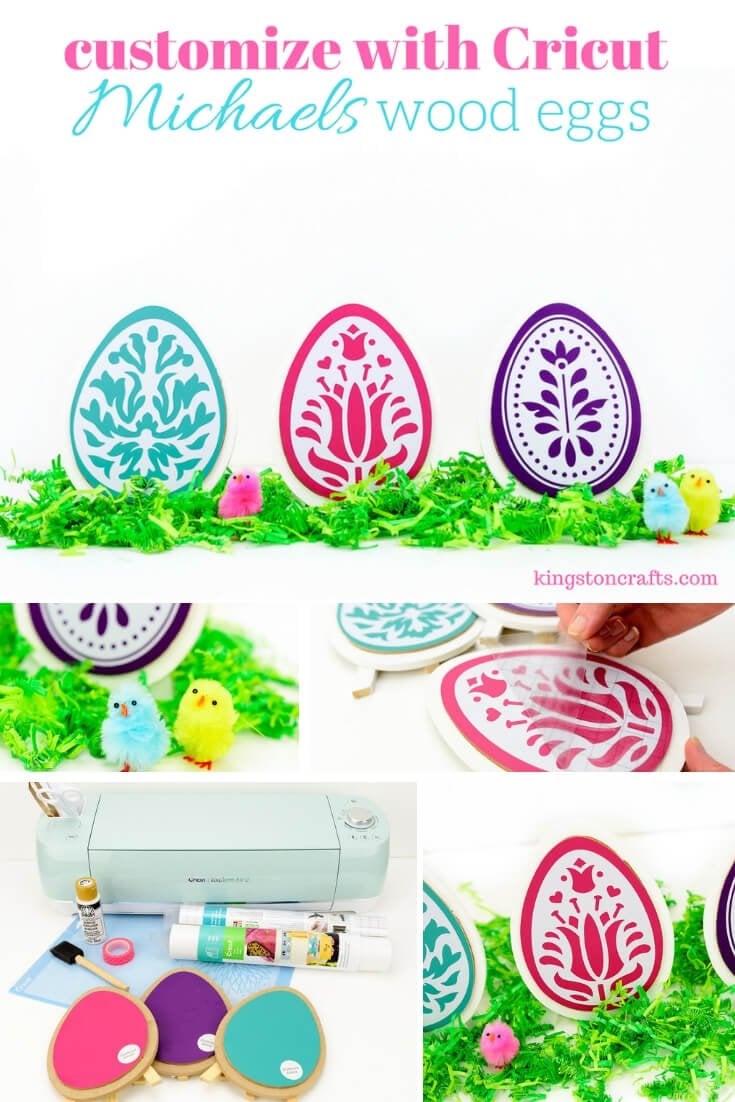 Customizing Wood Easter Eggs from Michaels - The Kingston Home: Learn how to use your Cricut to transform plain wooden Easter eggs into unique holiday decor that you will want to display year after year! via @craftykingstons