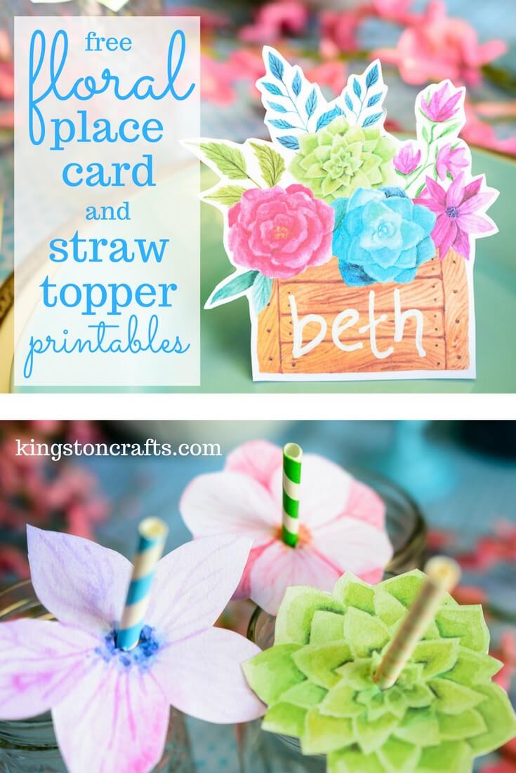 FREE Printables – Floral Place Cards and Straw Toppers - Kingston Crafts