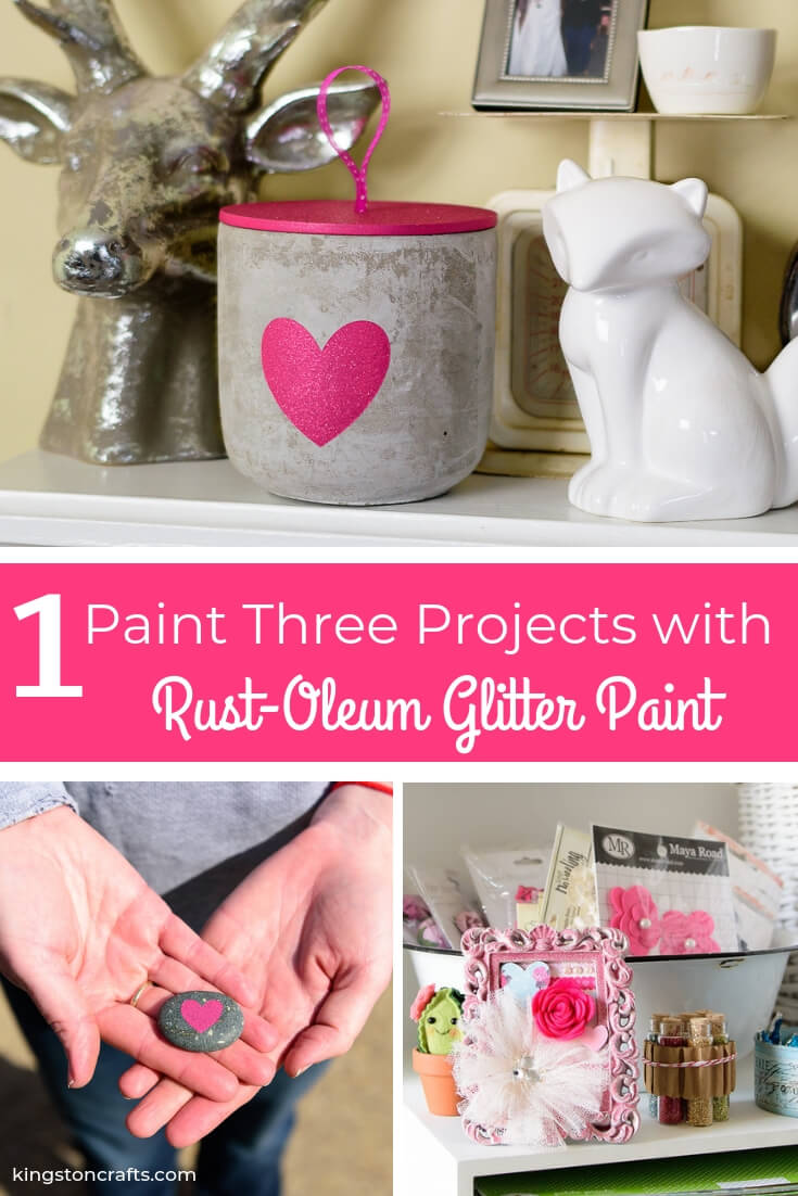 One Paint Three Projects with Rust-Oleum Glitter Paint - The Kingston Home: Learn how you can take one can of glitter spray paint and use it to create 3 unique projects, just in time for Valentine's or Galentine's Day! via @craftykingstons