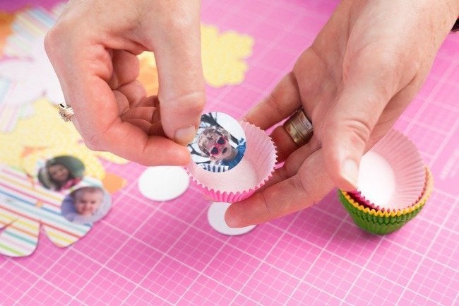 adhere to the center of mini cupcake liners