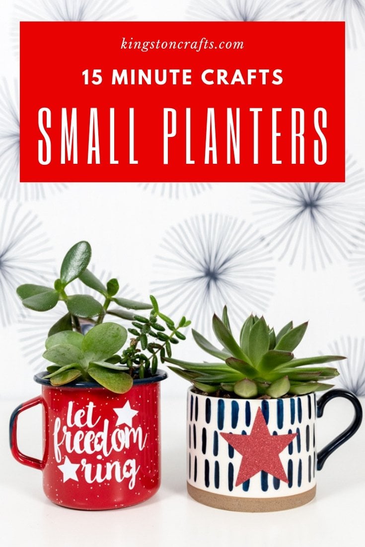 small planters made from mugs with patriotic SVG files