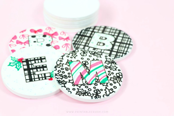 black and white drink coasters with monograms