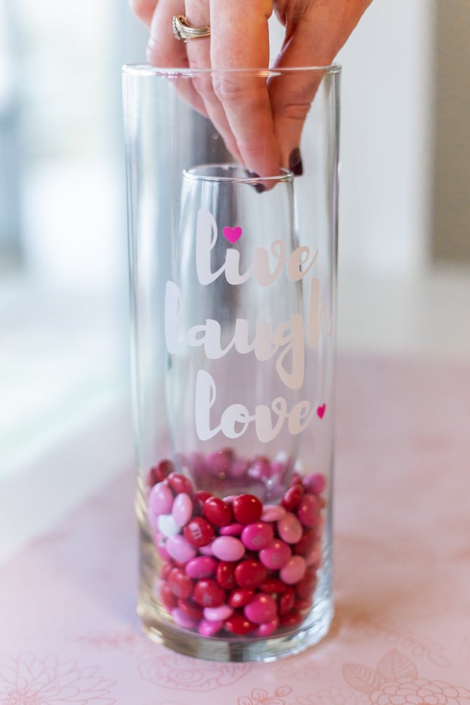bud vase inside large vase for m&ms inside large vase for valentine's day candy craft