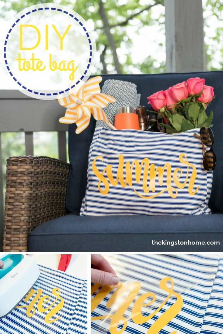 Easy DIY Summer Tote Bag - The Kingston Home: Summer is still in full swing here – and as much as we love it we also know it means toting lots of “stuff” for the kids! Of course we want to look cute doing it, so today we’re going to learn how to make an easy DIY Summer Tote Bag in just a few minutes! via @craftykingstons