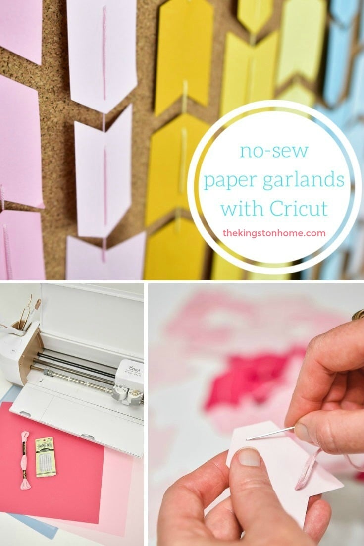 No Sew Paper Garlands (and Drafting Table Makeover) with Cricut! - The Kingston Home: Learn how to use your Cricut machine to turn a few sheets of cardstock and some embroidery floss, into the perfect no-sew paper garland! via @craftykingstons