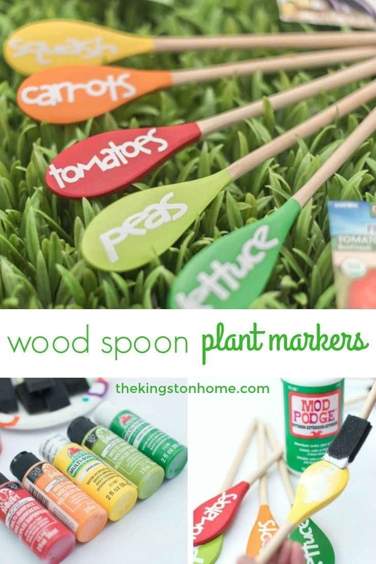 Wood Spoon Garden Markers - The Kingston Home: With some inexpensive spoons and acrylic paint you can create colorful wood spoon garden markers for your garden that are practical as well as pretty! via @craftykingstons