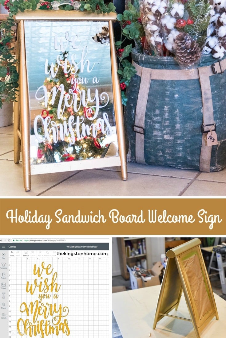 Holiday Sandwich Board Welcome Sign - The Kingston Home: Learn how to create a simple holiday sandwich board welcome sign, that will add the perfect finishing touch to your holiday home decor via @craftykingstons