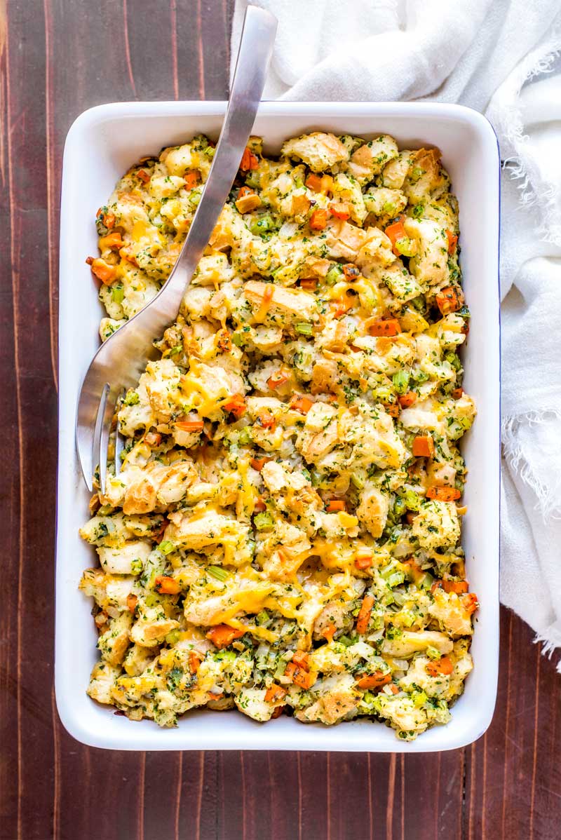 Cheesy Herb Stuffing by Homemade Hooplah