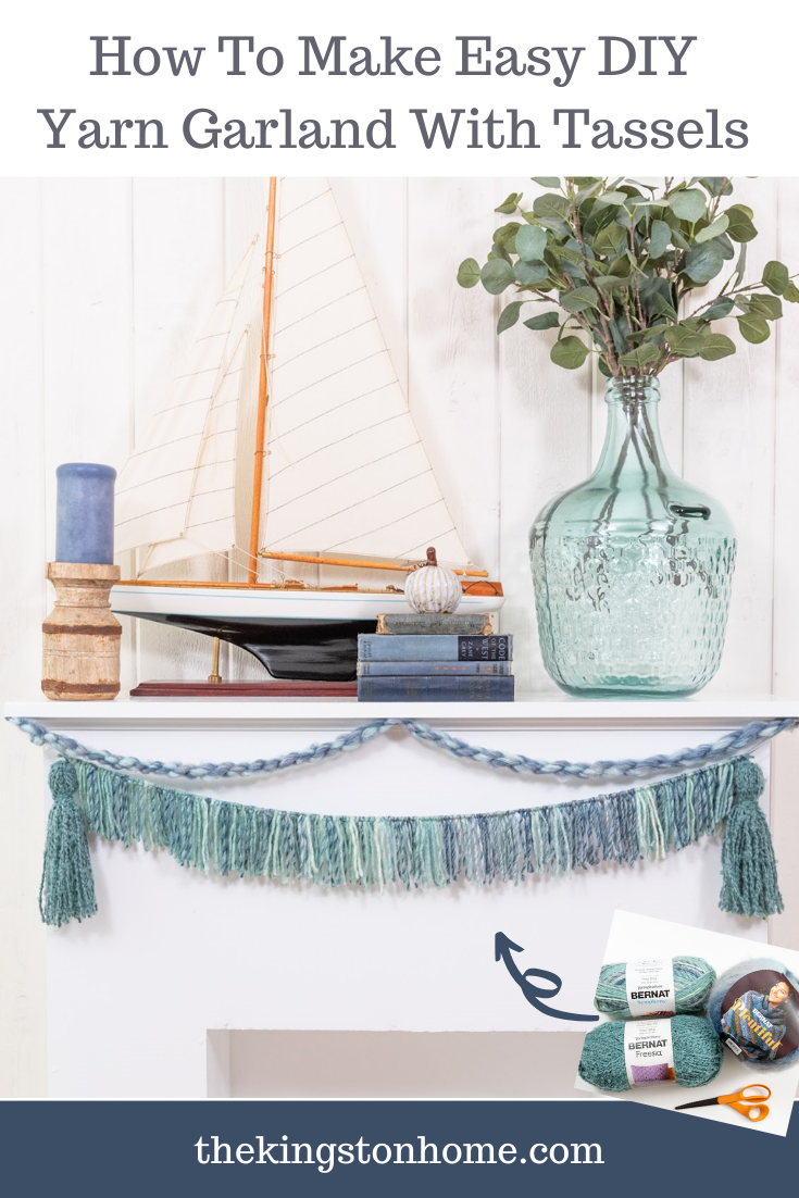 How To Make Easy DIY Yarn Garland With Tassels - The Kingston Home: Are you looking for a DIY yarn garland to make? Then grab some Bernat Yarn from JOANN and learn how to make this easy yarn garland with tassels! via @craftykingstons