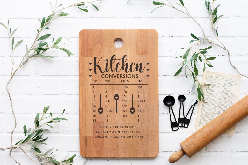 Kitchen Conversion Table Cutting Board