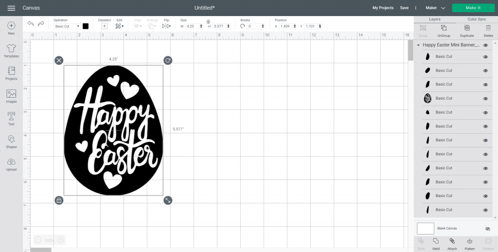 uploading Happy Easter SVG file into design space