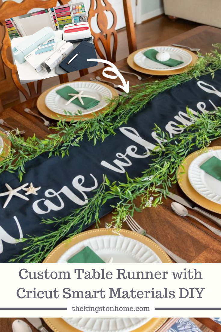 Custom Table Runner with Cricut Smart Materials DIY - The Kingston Home: Heard about the new Cricut Explore 3? Wondering what kinds of projects you can create? Today we’re making a custom table runner with Cricut Smart Materials! via @craftykingstons