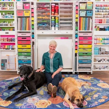 Beth and dogs in craft room