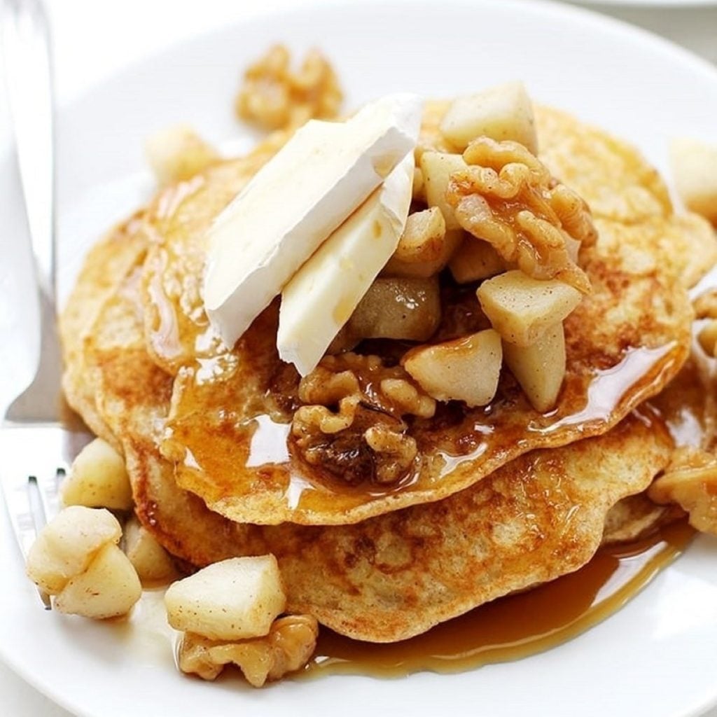 Apple Walnut Brie Bread Pudding Pancakes by Girl Versus Dough
