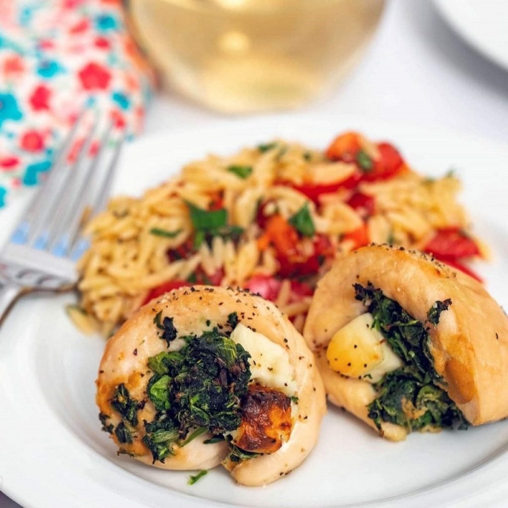 Spinach And Brie Chicken With Tomato Orzo by We Are Not Martha